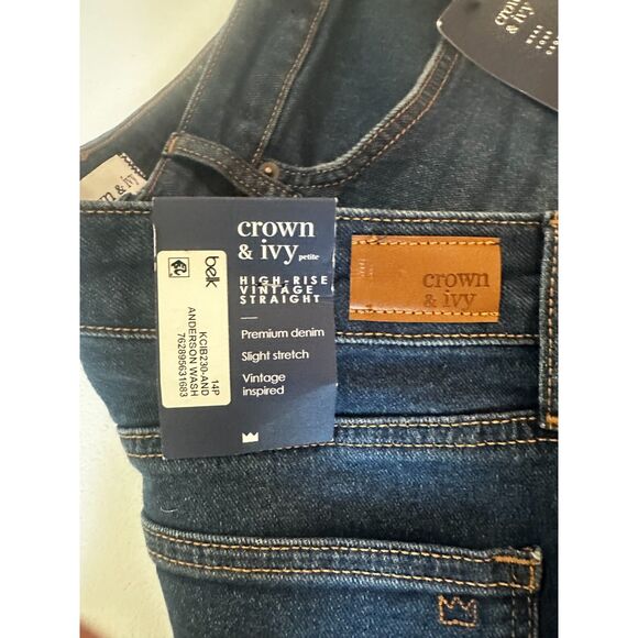 Crown & Ivy Petite 14P High Rise Vintage Straight Jeans Anderson Wash NWT - Picture 4 of 8